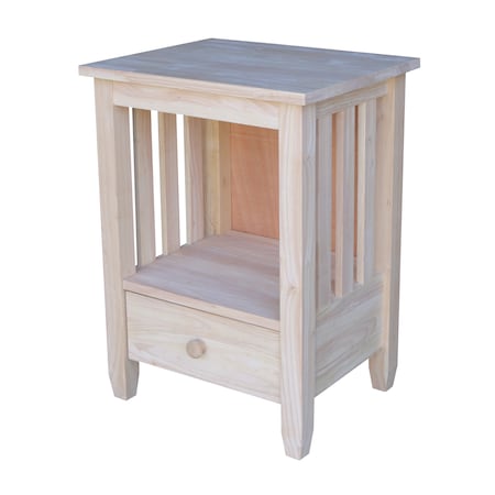 International Concepts Rectangle Mission Tall End Table Includes Drawer, 21 W, 17 L, 28.5 in H, Wood, Unfinished BJ6TD